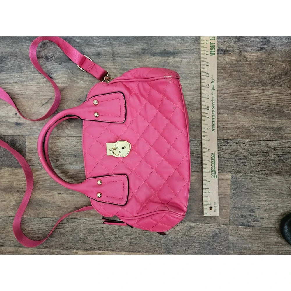 Juicy Couture Hot Pink Quilted Satchel Crossbody Bag Gold Heart Lock Detail